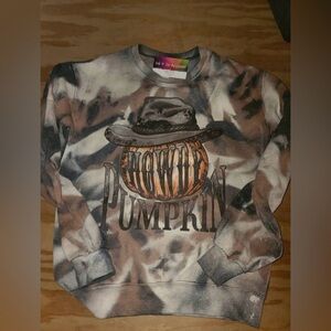 New Gildan Black Brown & Tan Tie Dye Howdy Pumpkin Fall Pullover Sweatshirt M L🤠